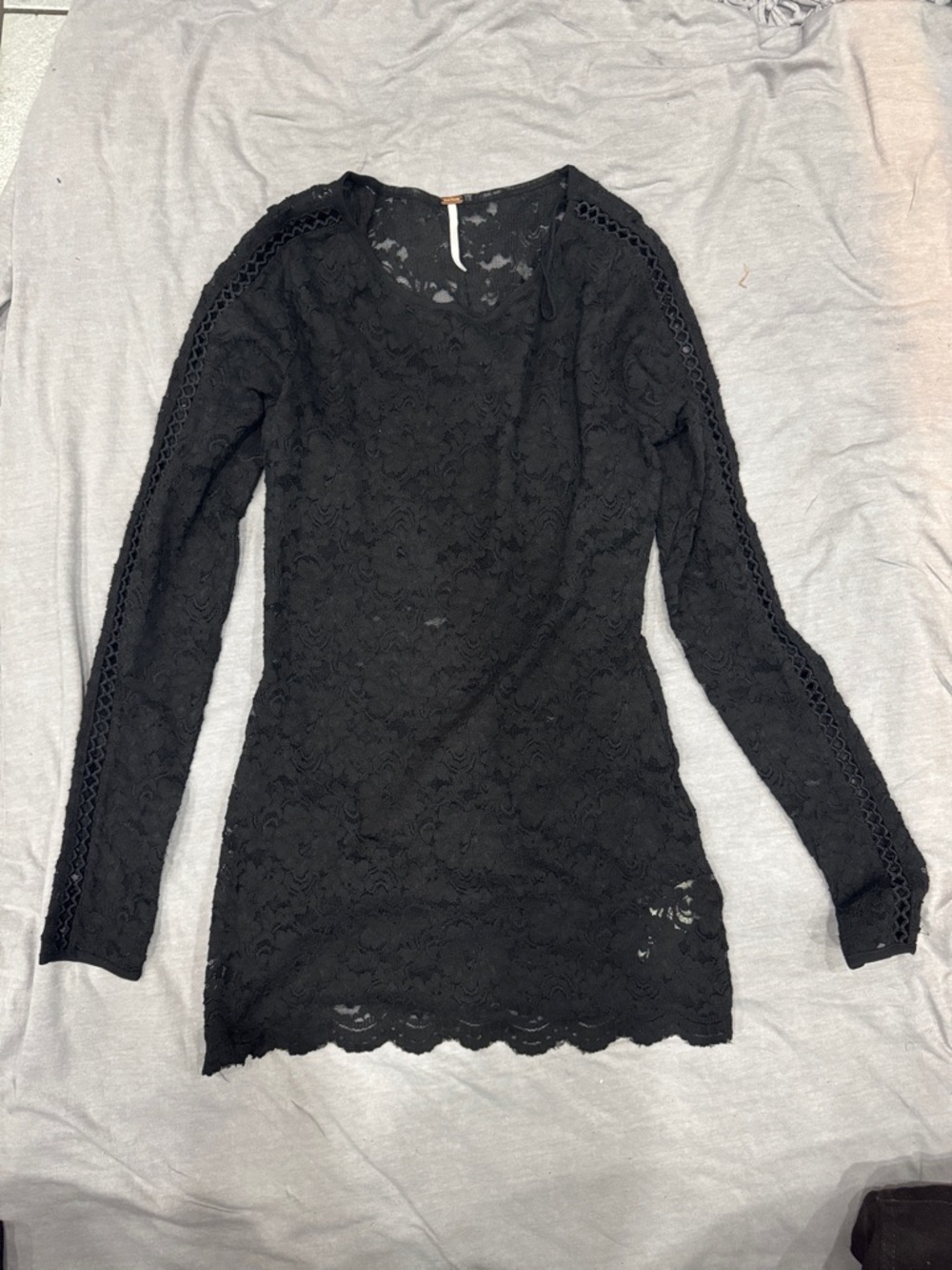 Free People Black Lace Long Sleeve Scoop Neck dress
